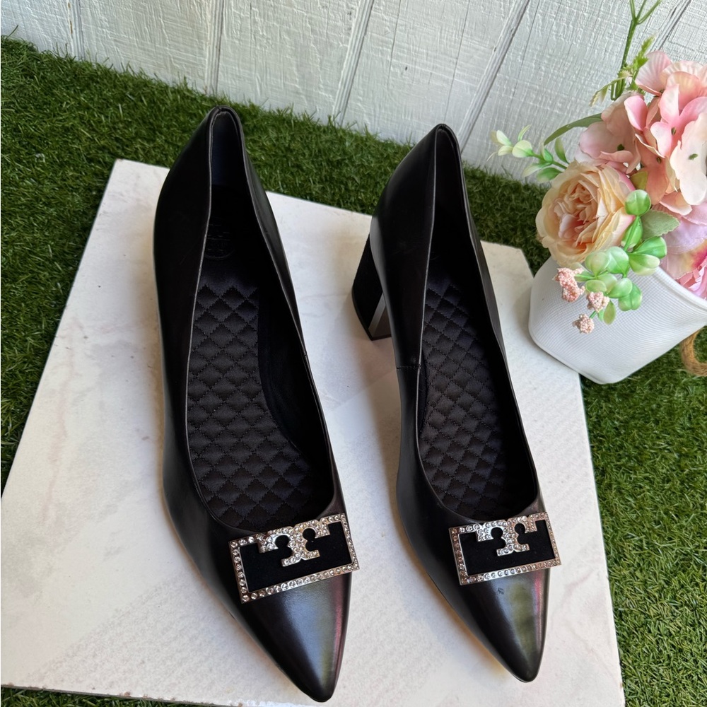 TORY BURCH GIGI 55MM EMBELLISHED
POINTY TOE PUMP BLACK size 9.5 women New